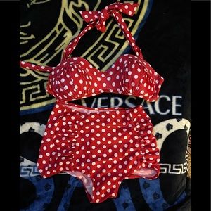 Betty Page style polkadot high waisted bikini